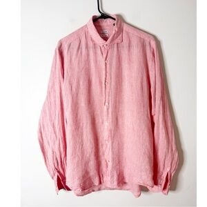 Spada Roma Men ITALIAN LINEN size 16 Twill Grid Pink Longsleeve LAGENLOOK shirt